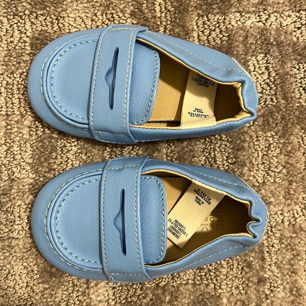 Janie and Jack Blue penny loafers IEC for baby in 6-12 months